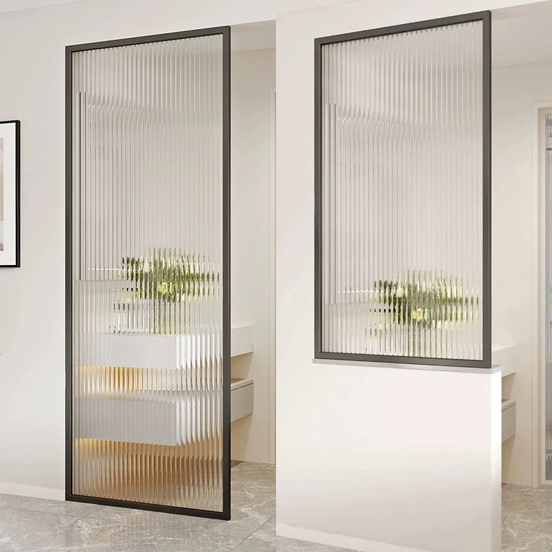 简约现代长虹玻璃卫生间隔断正对入户门屏风洗手台不锈钢铁艺定制