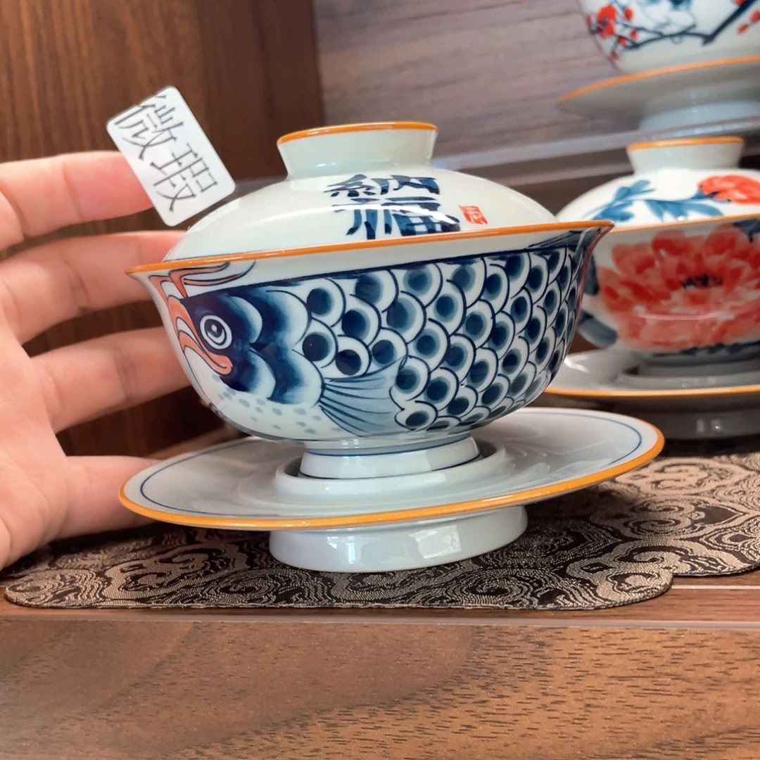 釉下手绘茶具微瑕