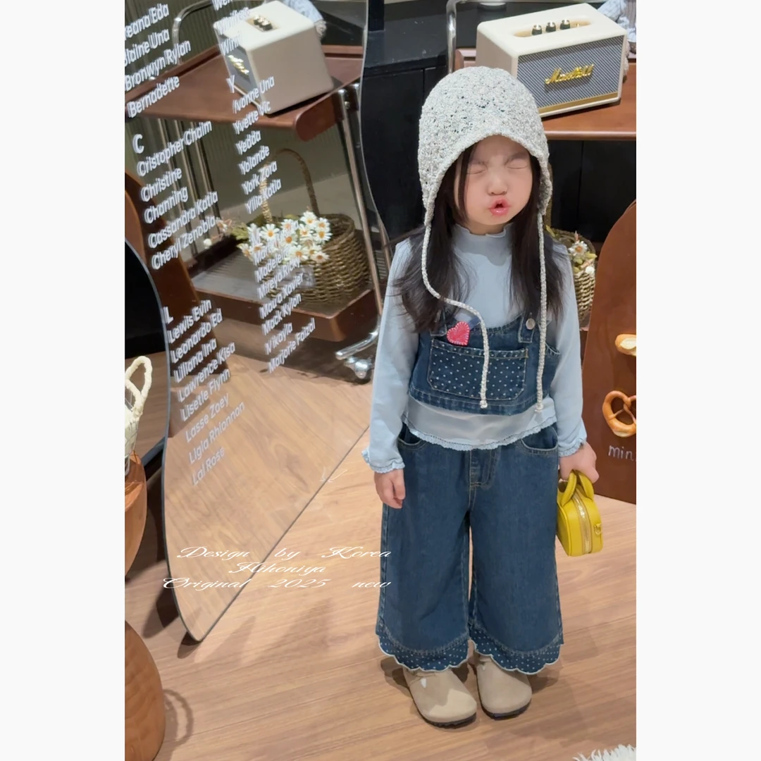 【游牧少女】六Hihoniya~2025秋季女宝波点花边高级洋气牛仔套装