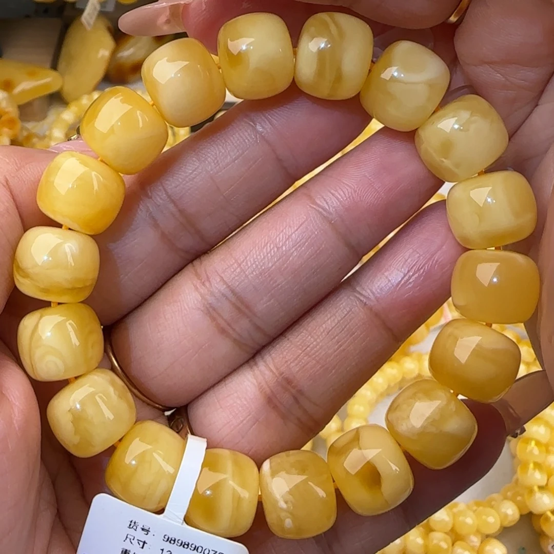 蜜蜡未镶嵌手链黄白花老型手串