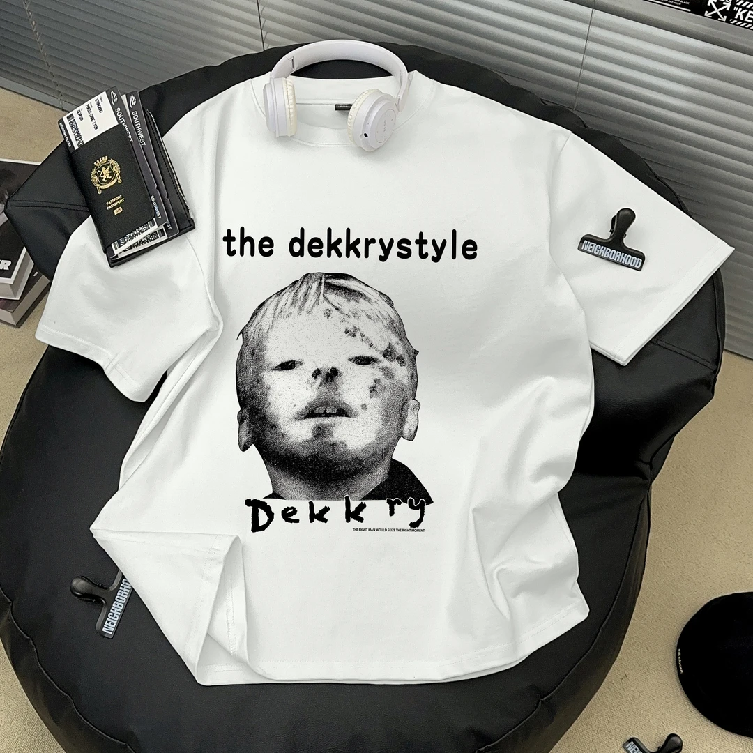 Dekkry夏季圆领打底宽松潮牌chic美式纯棉短袖T恤男女情侣半袖