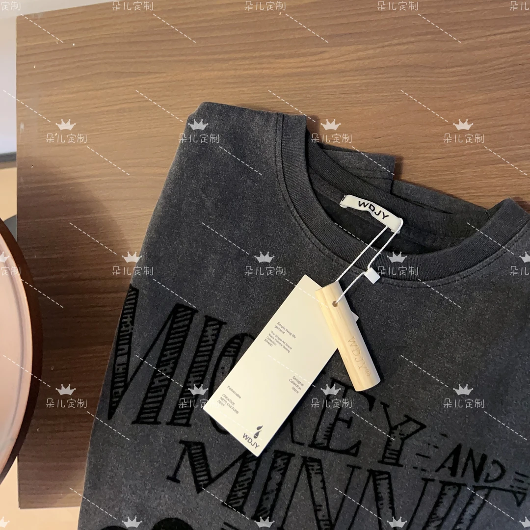 朵儿定制 黑白卡通印花宽松休闲圆领短袖T IN27