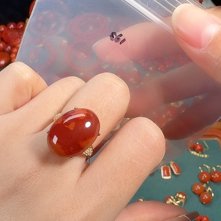 南红玛瑙银S925镶嵌戒指