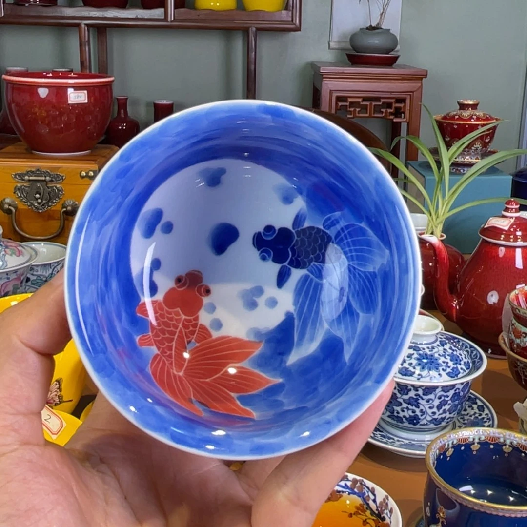 清欢雅玩原矿郎红内绘炉士杯