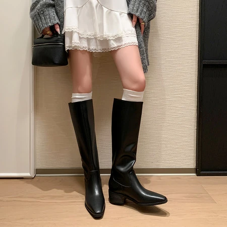 长靴女不过膝2025新款秋冬季女靴内增高靴子方头高筒靴低跟长筒靴