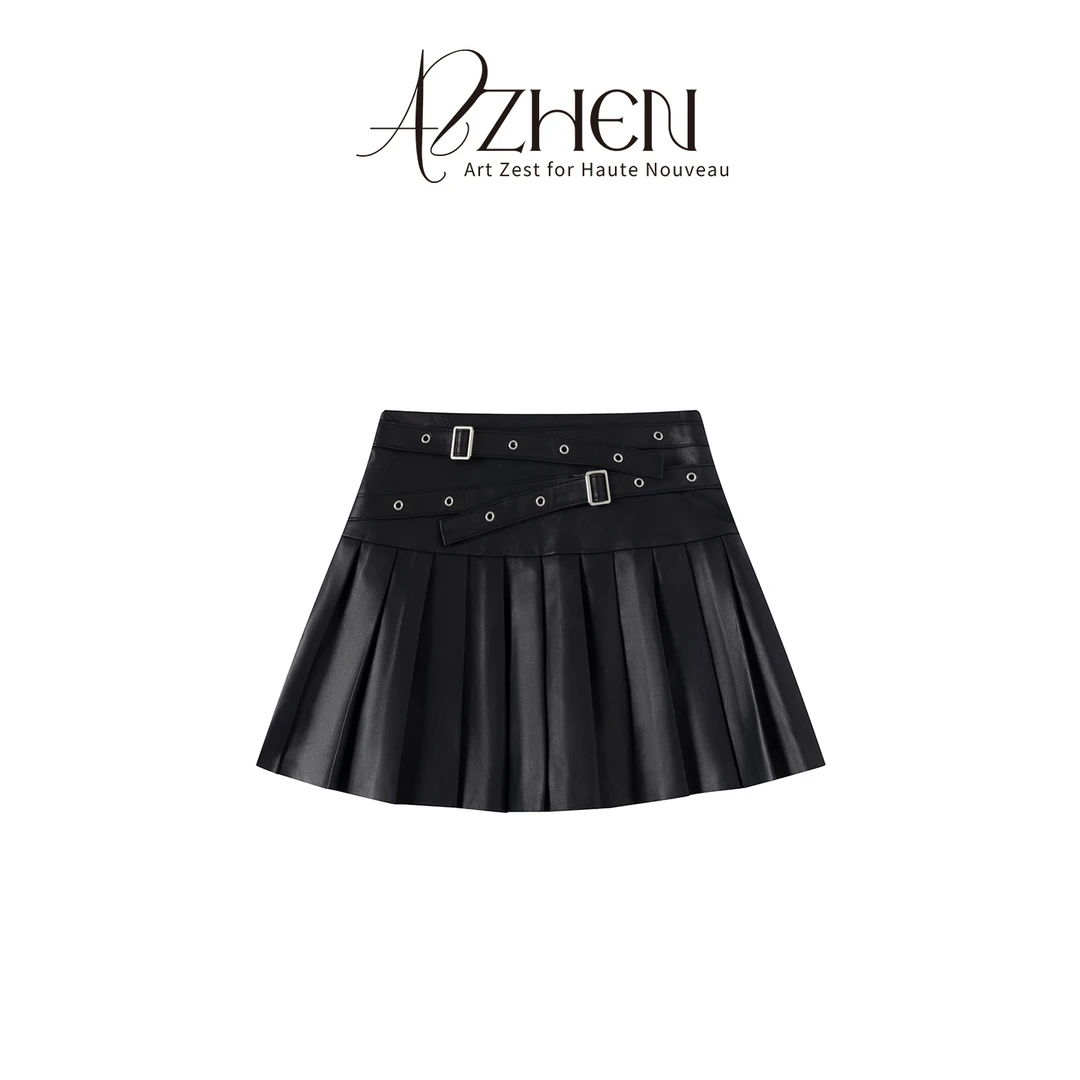 AZZHEN【魅力女士】甜酷绵羊皮百褶半裙AZ4KSQ22-00