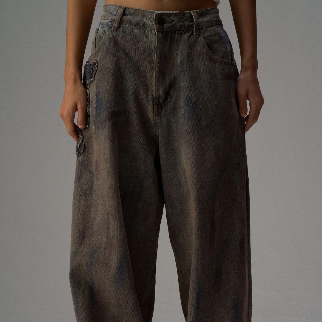 SHELLE ARTISTE复古做旧脏色牛仔裤