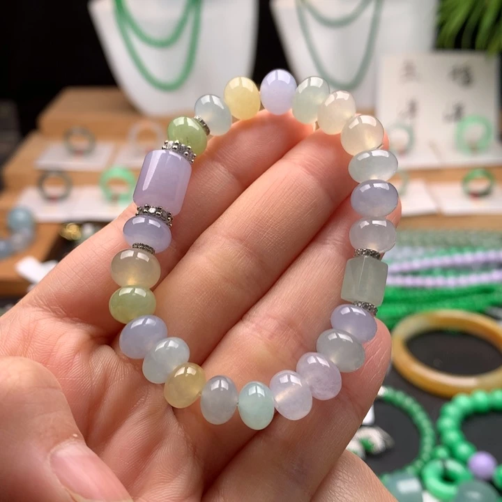 天***星翡翠未镶嵌手链天然缅甸A货翡翠