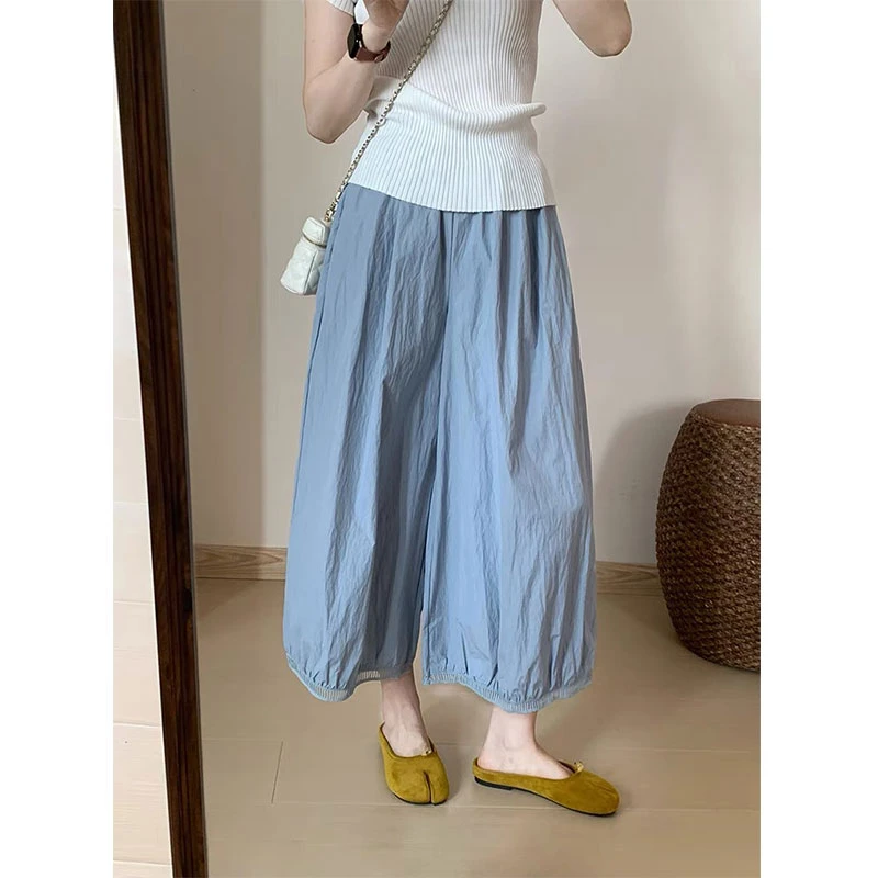 时尚纯色设计灯笼裤女式夏季新款休闲九分裤薄款气质慵懒风阔腿裤