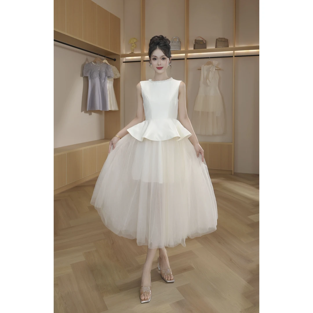 【设计师定制】新款时尚修身法式气质收腰连衣裙9012