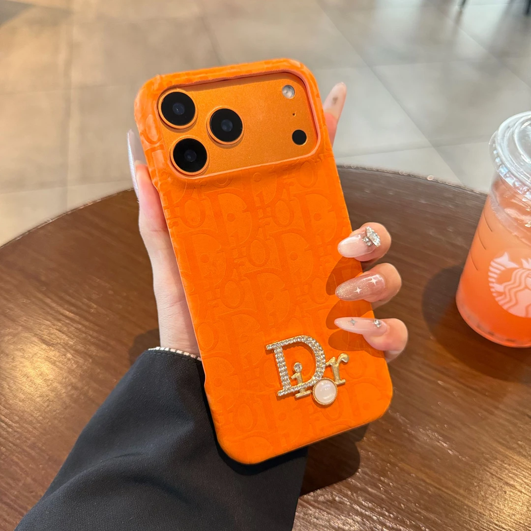 橙色荔枝纹D家iPhone17promax手机壳新款半包苹果16/15高级适用14