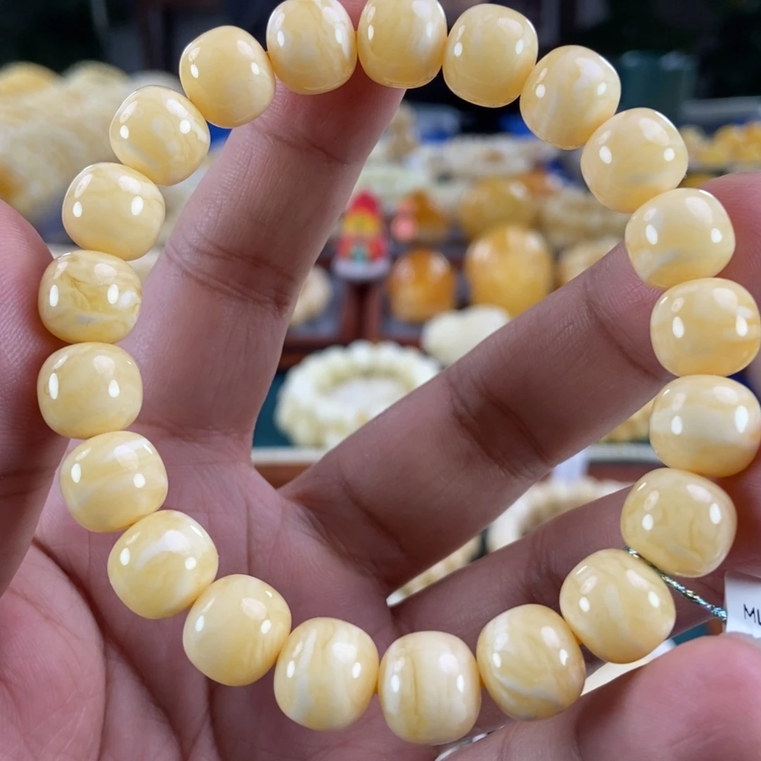 琥珀未镶嵌珠宝奇石10橘虎皮纹同料串16.89