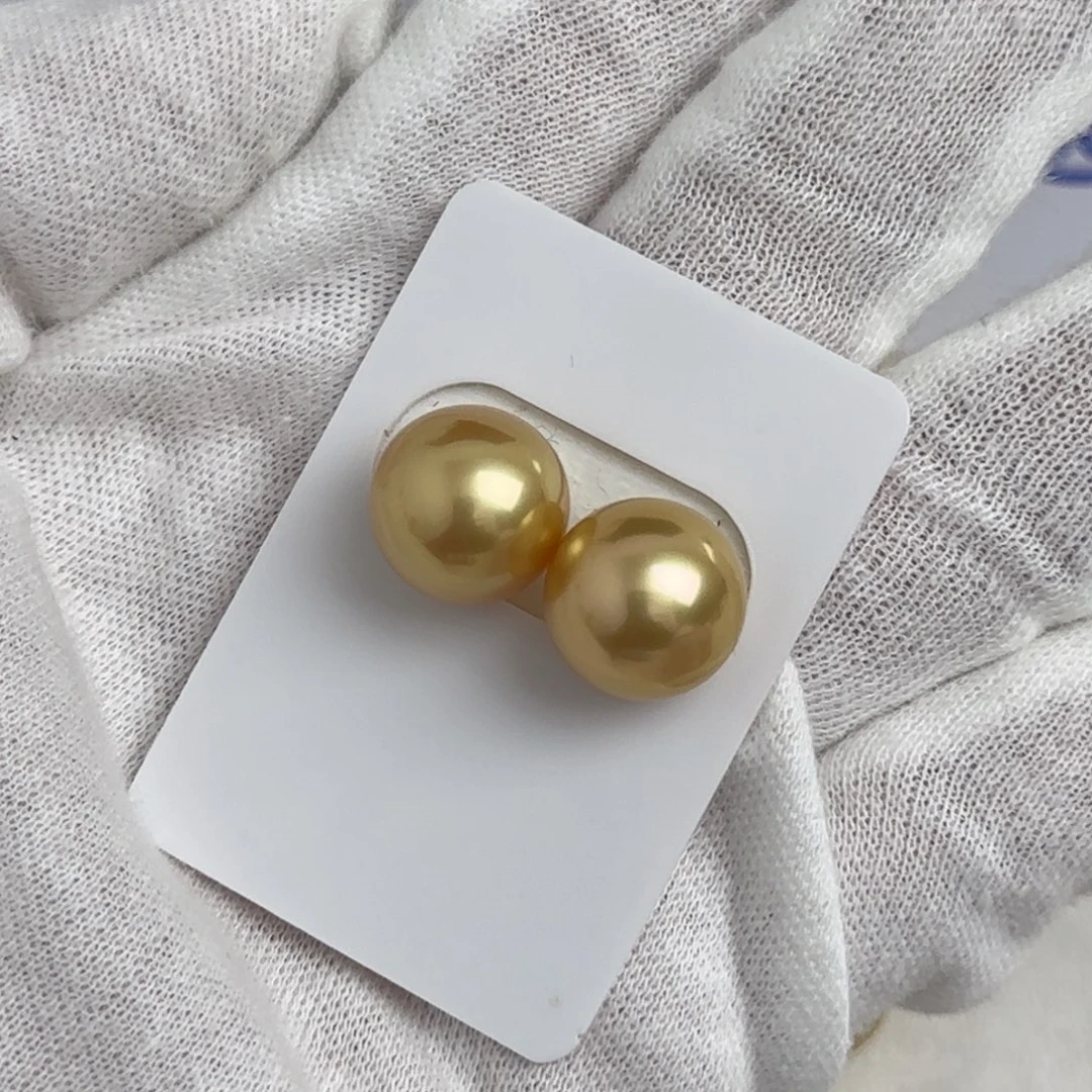 海水珍珠裸珠南洋金珠12.6-12.7对珠