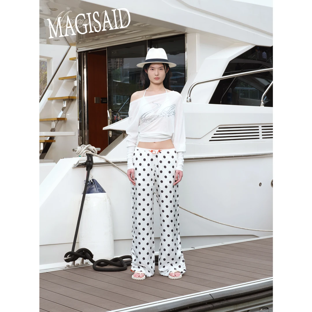 【波点休闲裤现货】magisaid*清爽波点裤脚可调节宽松休闲直筒裤