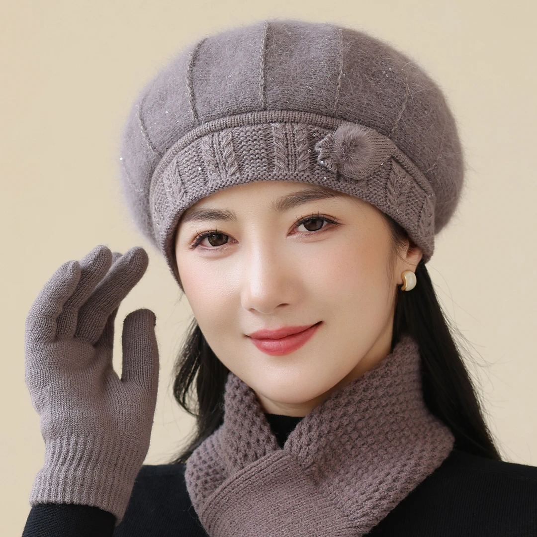 中老年针织帽子女冬款兔毛毛线帽加绒保暖妈妈奶奶户外休闲防风冬