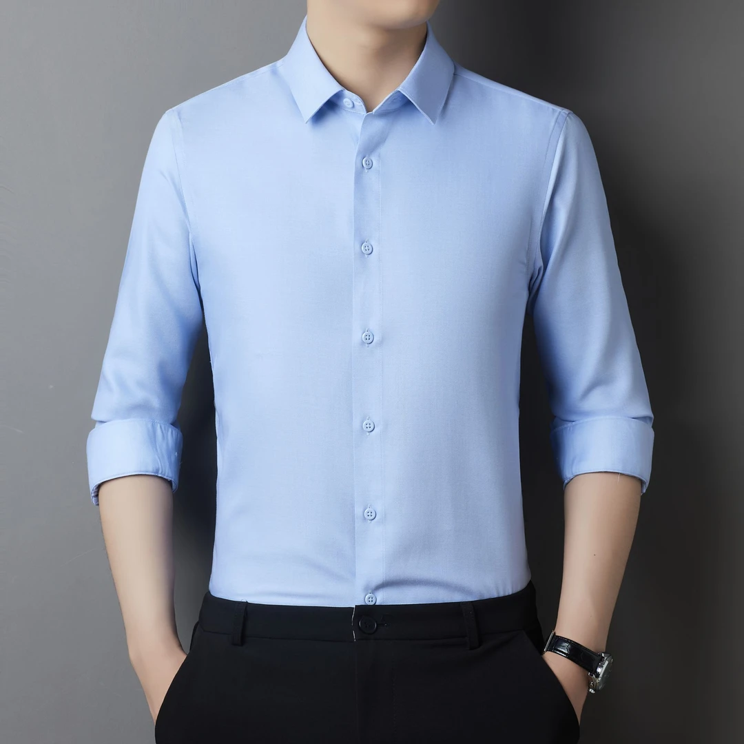 纯色羊毛长袖衬衣透气男士春秋衬衫舒适感上衣