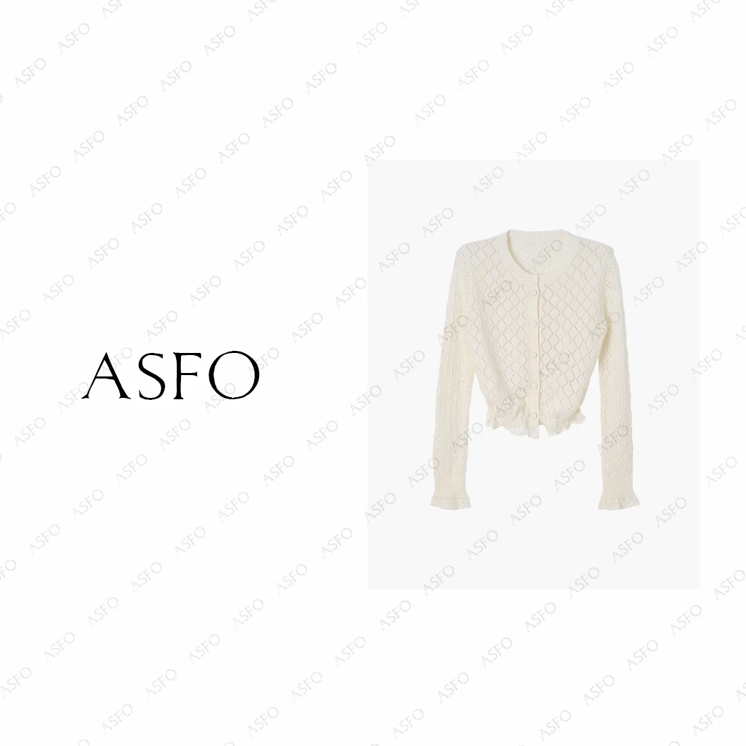 【AS嗲嗲衫】25新法式肌理镂空花边打揽收腰针织开衫AS25QZZ03651