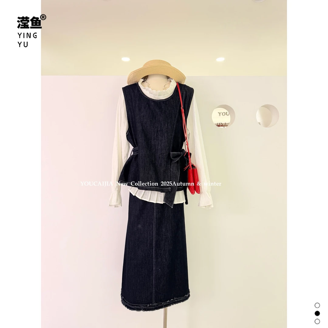 油菜 C3620 大码女装秋季穿搭牛仔套装高级感胖MM显瘦洋气三件套