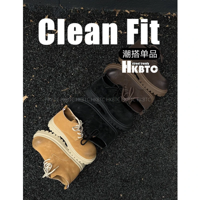 HKBTCstreet trendy秋季男士高帮英伦百搭小众潮流大头皮鞋德比鞋