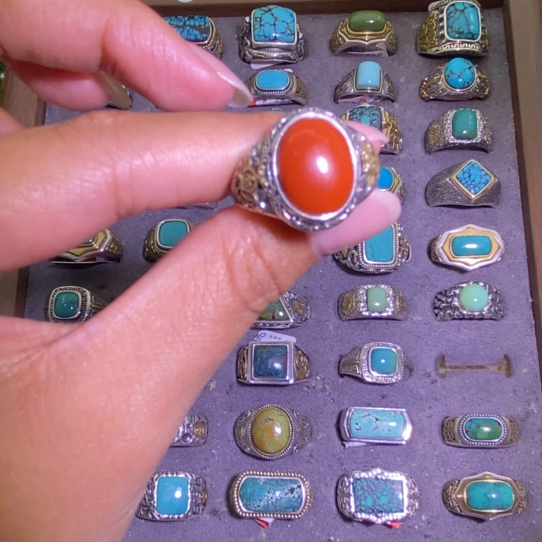 用***9南红玛瑙银S925镶嵌戒指