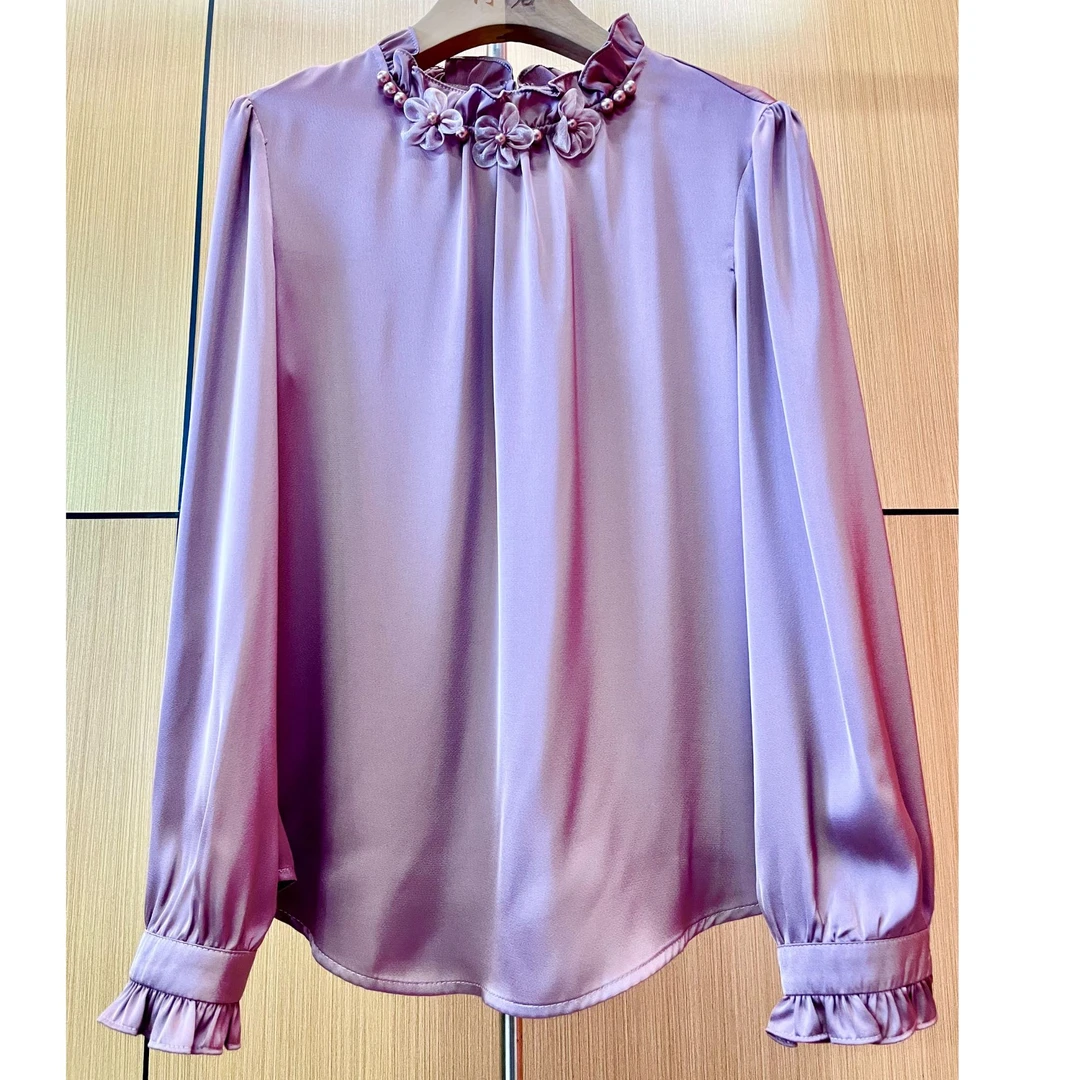 2025春夏新款花边领桑蚕丝衬衣高端气质上衣