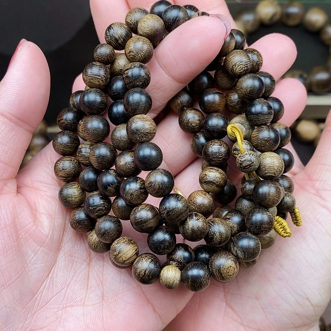 沉香手串李*越南芽庄白棋楠虎皮缨子瘤疤沉水