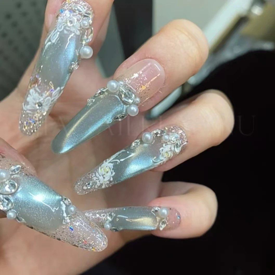 【天空之镜】时尚清新纯欲高级感成品美甲穿戴式手工穿戴甲十片装