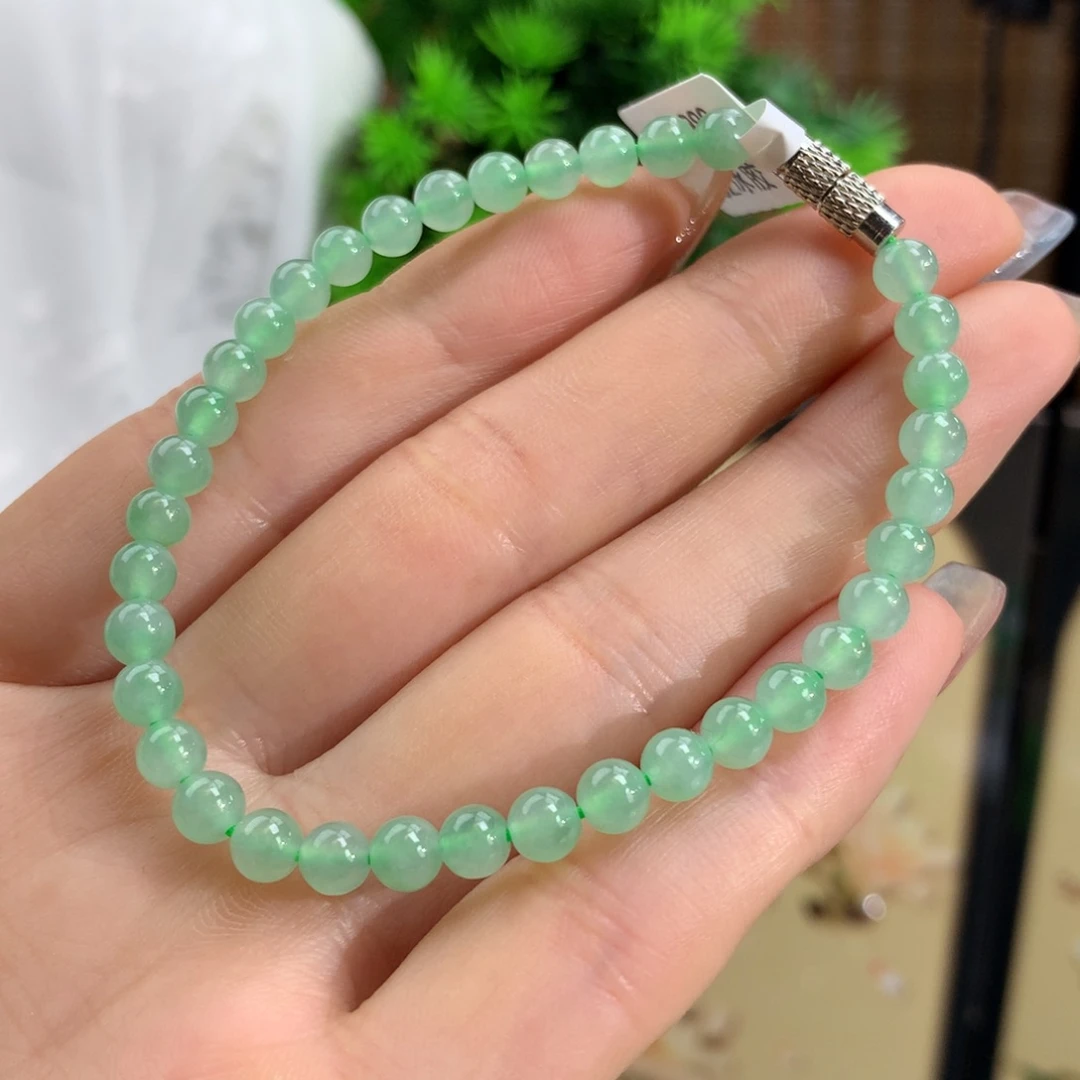 翡翠手链未镶嵌冰甜绿手链卡5m m