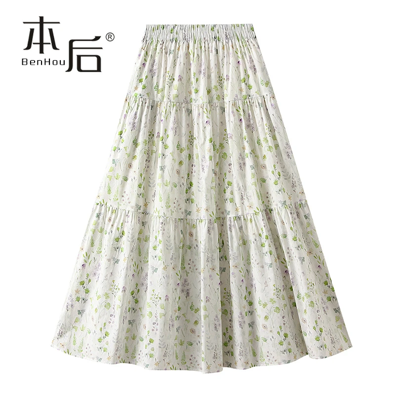 2185 口袋碎花半身裙春秋女中长款2025新款a字裙高腰大摆蛋糕裙