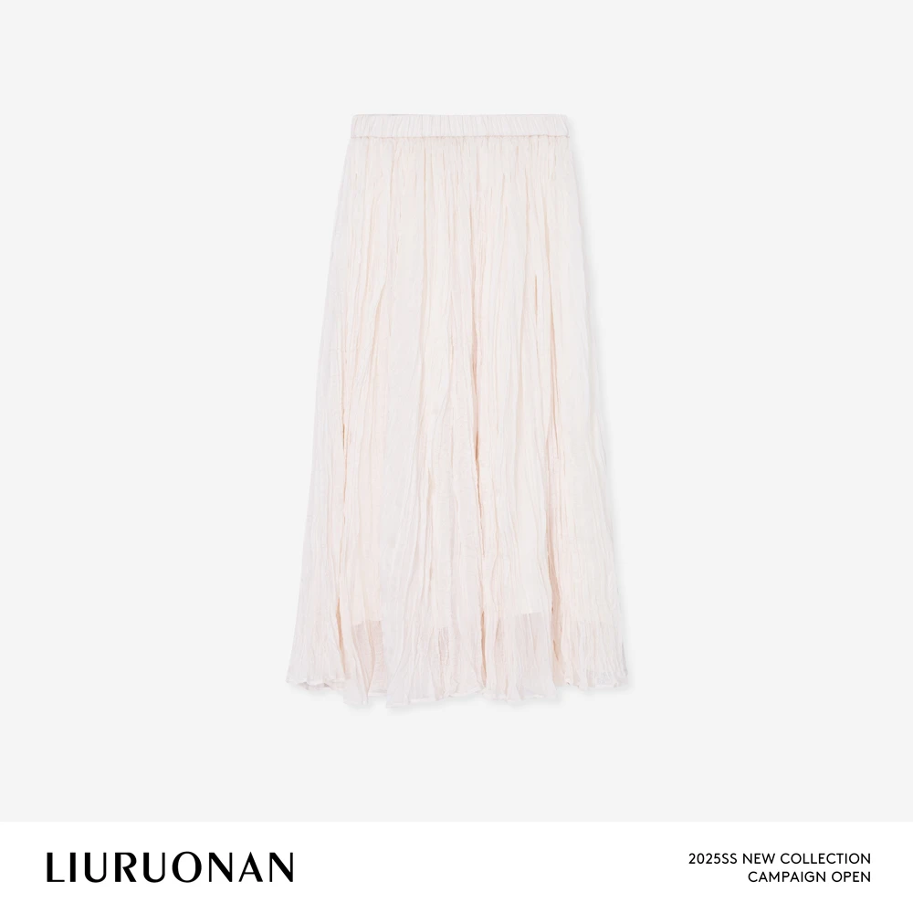 LIURUONAN 25SS【干花纱裙】不规则褶皱设计感松紧高腰a字半身裙女