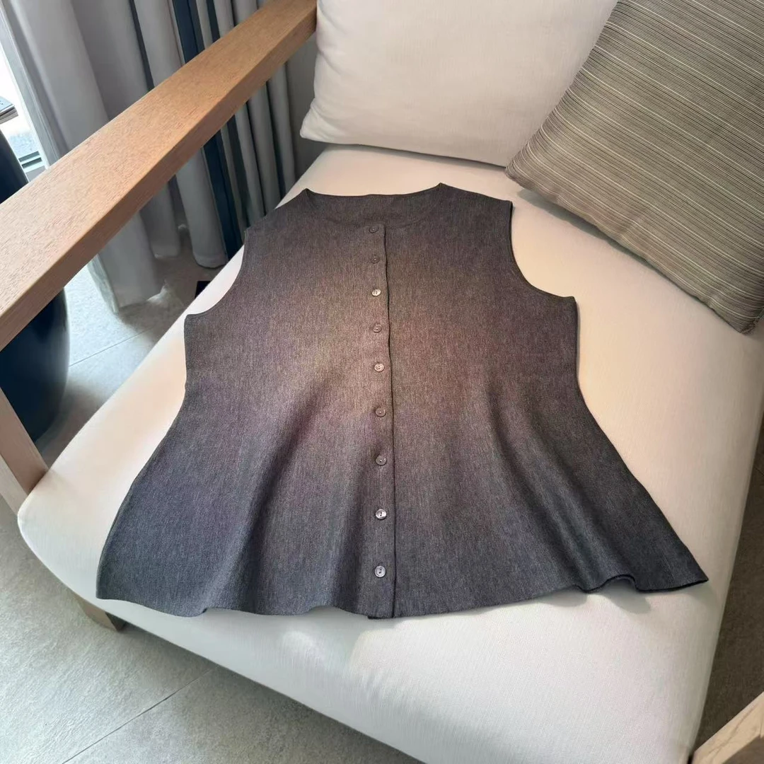 MYL 2025年夏季新款丝棉针织开衫套装圆领单排扣裙摆感开衫阔腿裤