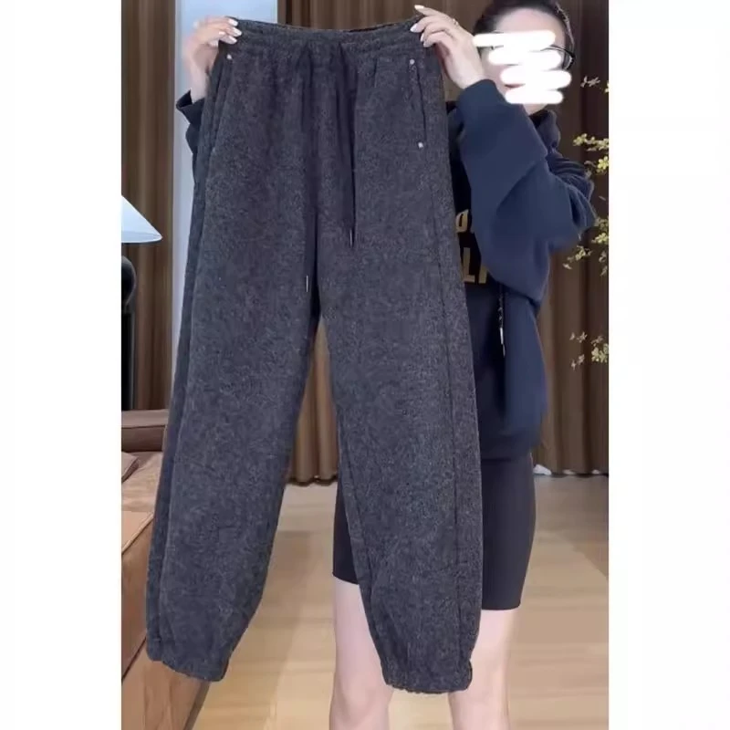 加厚哈伦裤女秋冬新款梨形身材休闲卫裤宽松大码高腰阔腿束脚裤子