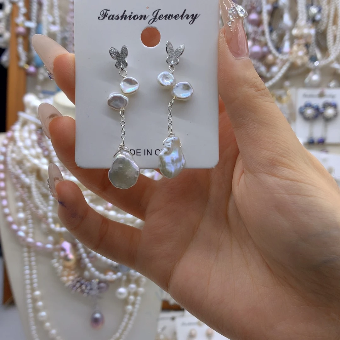 银S925镶嵌淡水珍珠项链耳饰