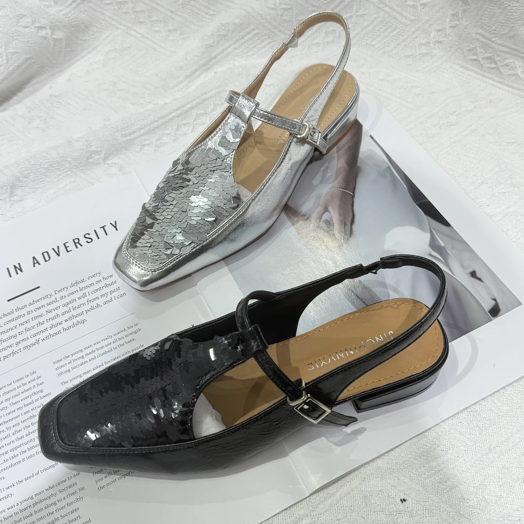 2536-1新款鳞片后空舒适百搭软底矮跟半拖鞋仓