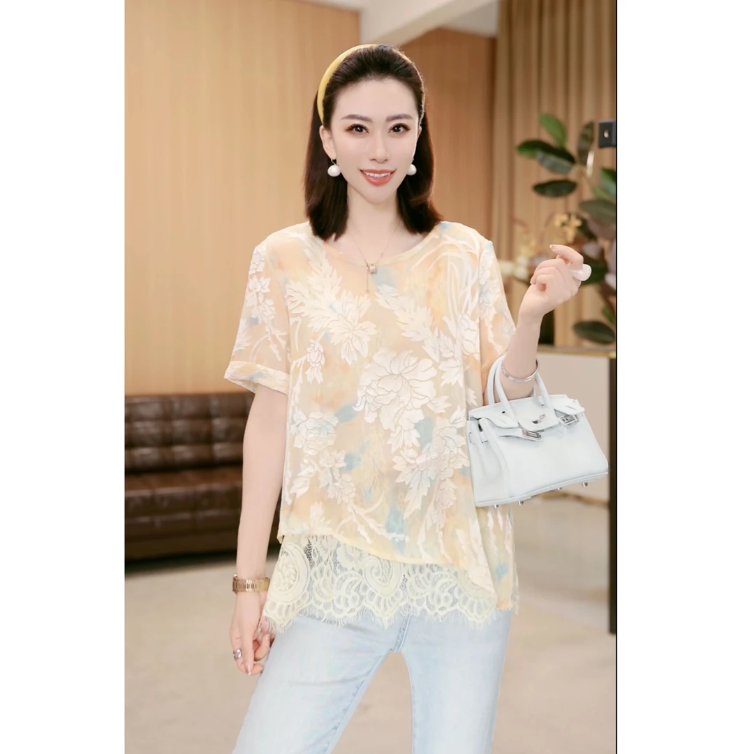 林果&季得 【长安如梦】时尚减龄气质百搭女士短袖款T恤