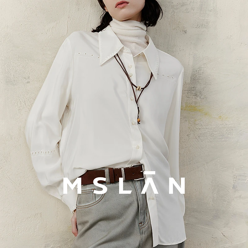 MSLAN【商场同款】春季新款精致通勤风激光镂空衬衫MGAN063
