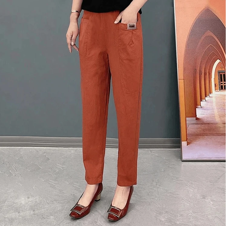 2025春季新款透气高腰显瘦哈伦裤大码宽松棉麻时尚百搭九分休闲裤