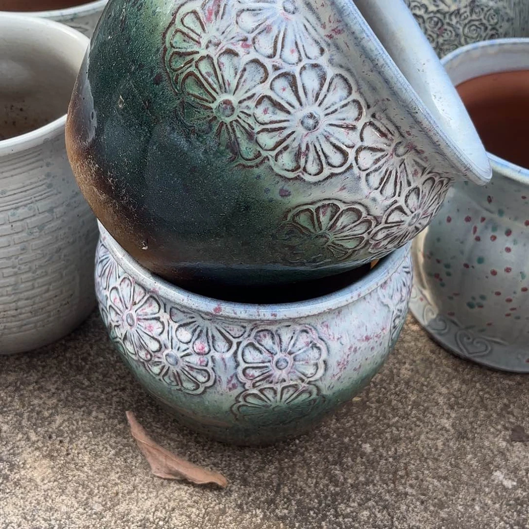 紫砂花盆精品雏菊两个口径20高度19