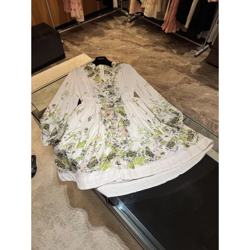 WW2025新款女士时尚休闲印花长袖连衣裙w201009