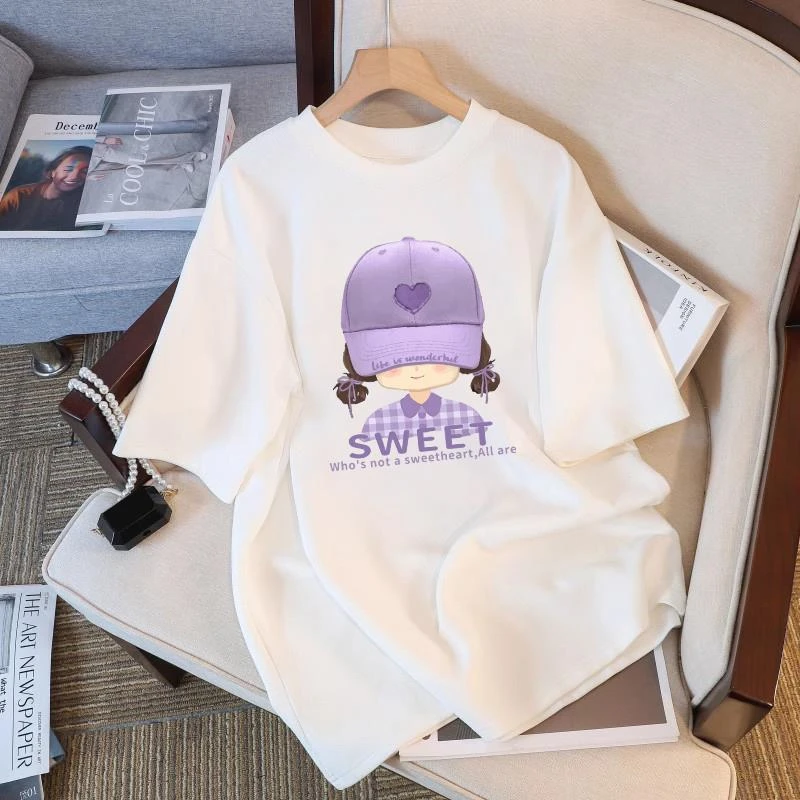 夏季中大童短袖t恤女童2025新款爆款白色宽松设计感女小童短袖