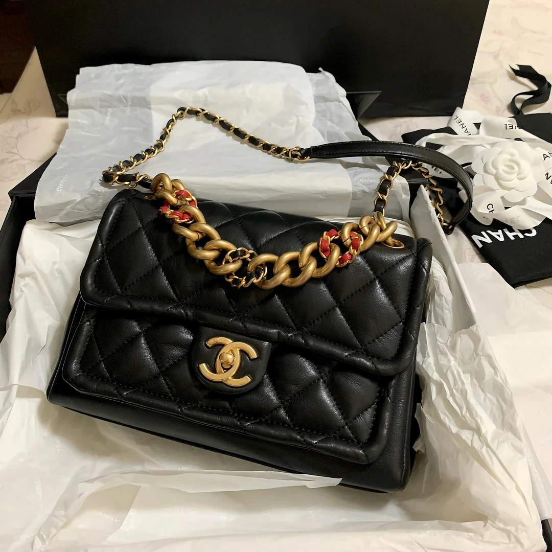 99新 Chanel/香奈儿 2293|香奈儿黑金手提包豆腐斜挎包|香奈儿
