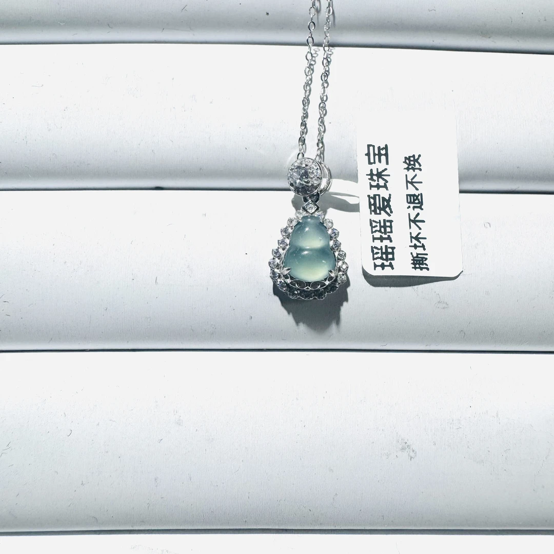 S925银天然A货翡翠冰蓝水福禄项链/2932