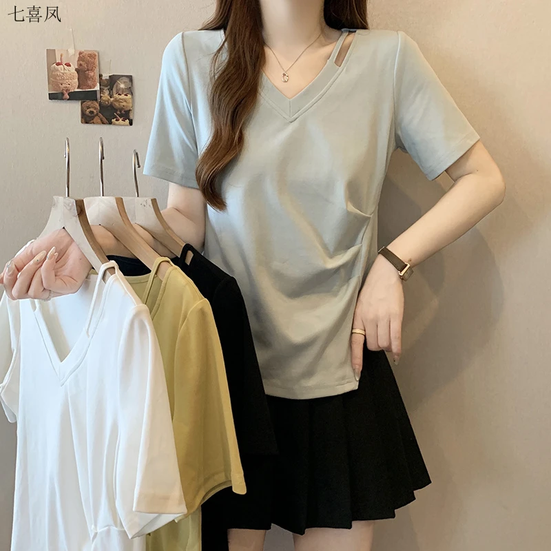 夏季新款宽松短袖女士韩版独特设计透气时尚恤