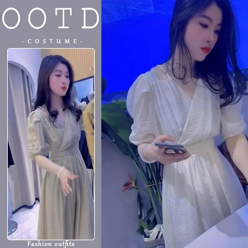 夏季新款时尚气质优雅轻奢设计高级感连衣裙女中长款裙子洋气网红