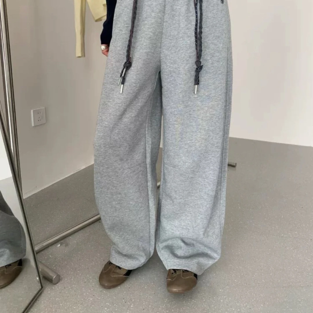 （裤长96）9892加厚运动休闲裤女冬季高腰宽松直筒阔腿弯刀裤
