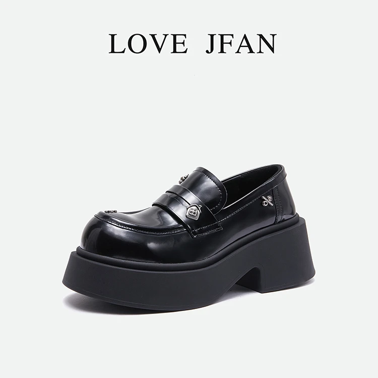 LOVEJFAN2025春季新款英伦风时尚百搭厚底增高乐福鞋女