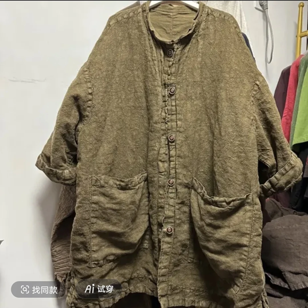 古木记-秋季汉麻炒色做旧双层慵懒风大口袋外套【长90胸围148】