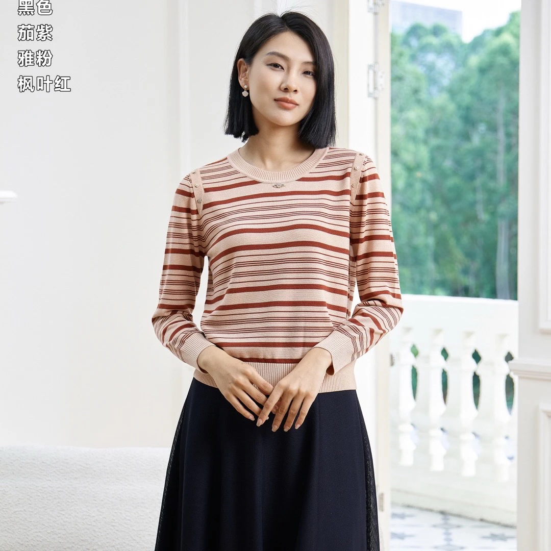 【高档天丝上衣】妈妈装圆领莱赛尔天丝长袖时尚百搭3102