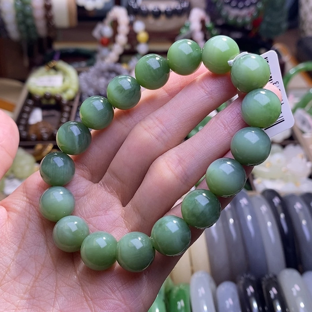 颈饰未镶嵌和田玉碧玉粉青猫眼手串12MM