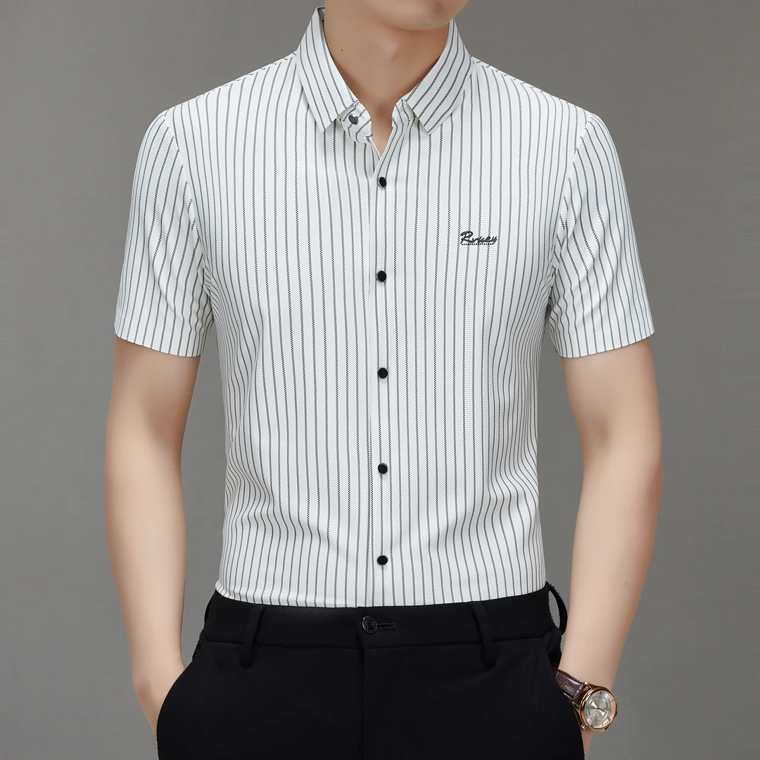 雅鹿男装雅鹿男装夏季新款无痕短袖薄款舒适透气商务条纹衬衫